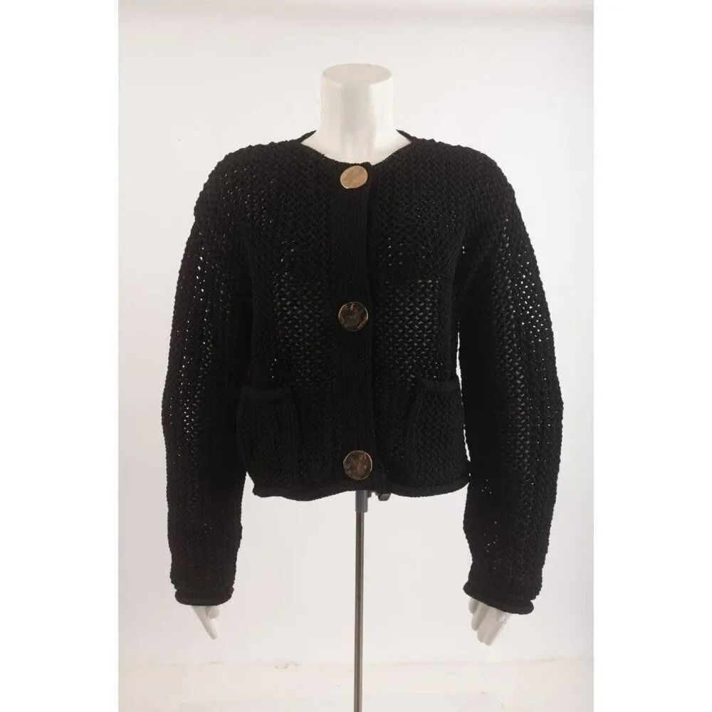 Zara Womans Sweater Size S Black Crochet Cardigan gold buttons 5802/111 NWT